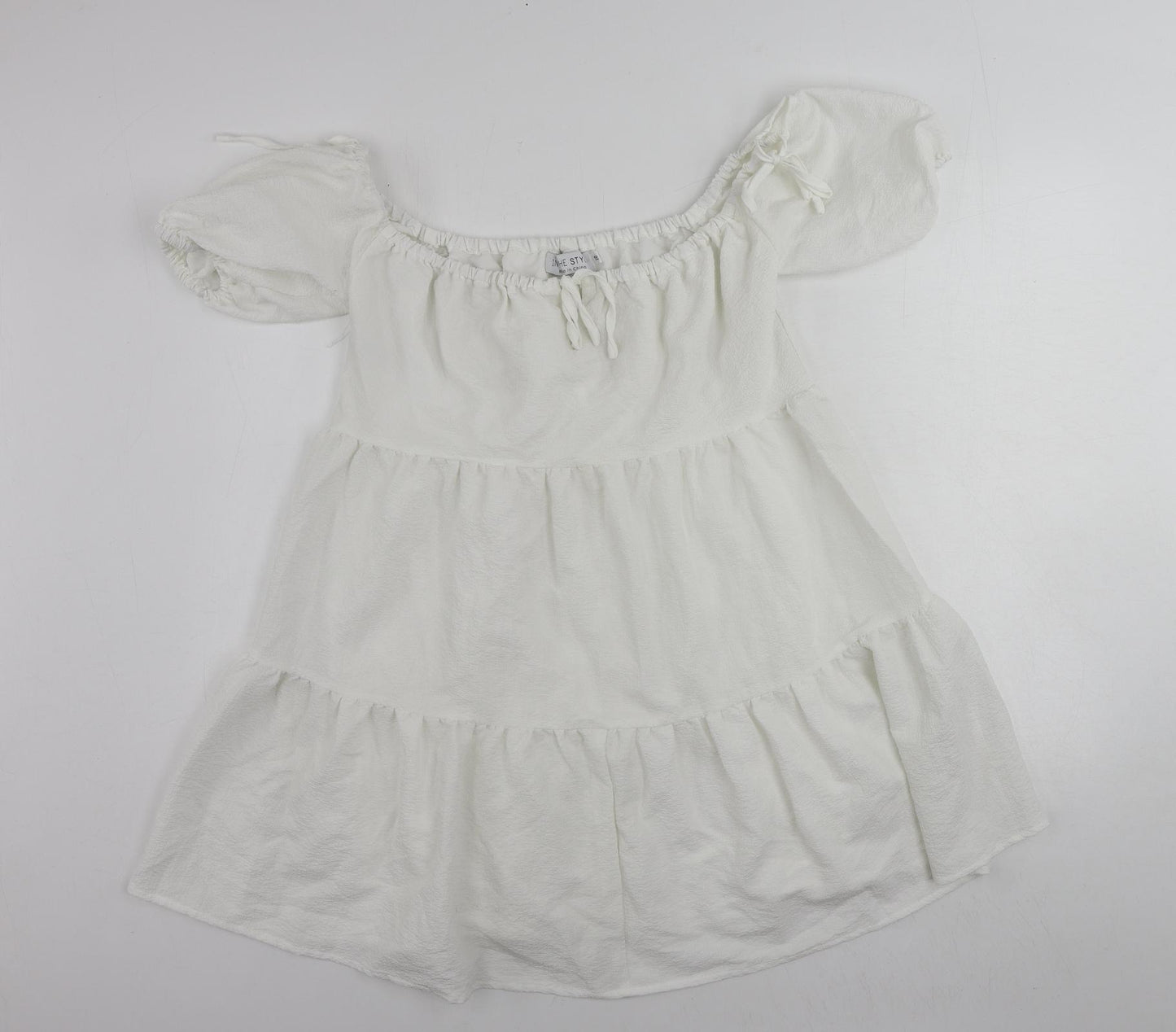 In the Style Womens White Polyester Mini Size 10 Off the Shoulder Pullover
