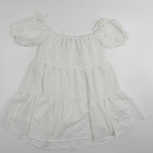In the Style Womens White Polyester Mini Size 10 Off the Shoulder Pullover