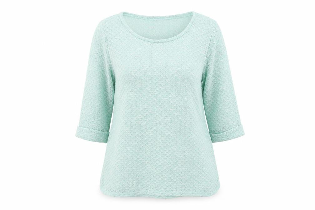 Front view of New Look women’s green boat neck polyester jumper, size UK 16