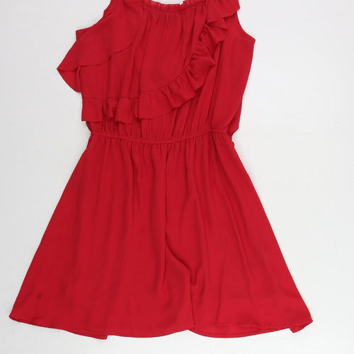 Oasis Womens Red Polyester Slip Dress Size 10 V-Neck Pullover - Elastic Waist