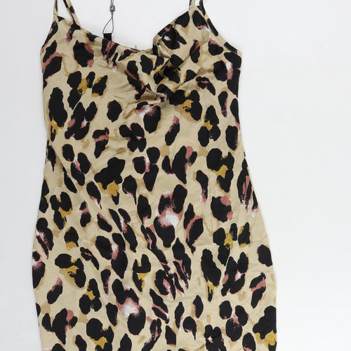 Parisian Womens Beige Animal Print Polyester Slip Dress Size 12 Cowl Neck Pullover