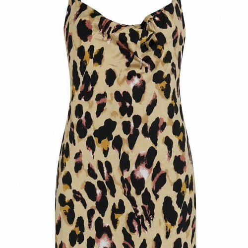 Parisian Womens Beige Animal Print Polyester Slip Dress Size 12 Cowl Neck Pullover