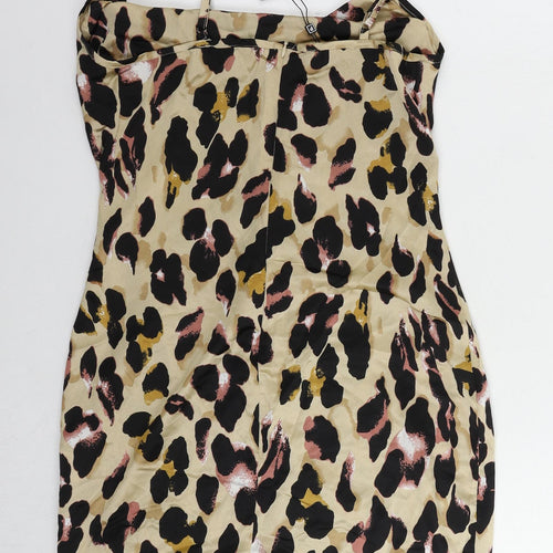Parisian Womens Beige Animal Print Polyester Slip Dress Size 12 Cowl Neck Pullover