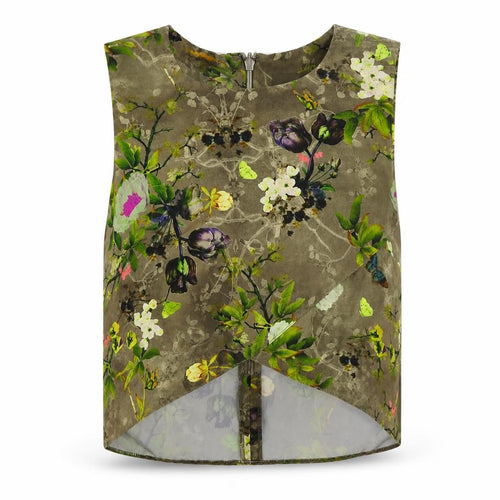 Miss Selfridge Womens Green Floral Polyester Cropped Blouse Size 6 Round Neck