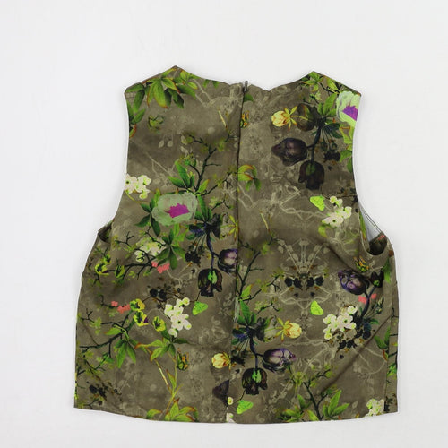 Miss Selfridge Womens Green Floral Polyester Cropped Blouse Size 6 Round Neck