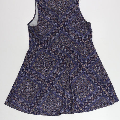 New Look Womens Blue Paisley Polyester Fit & Flare Size 16 Boat Neck Pullover