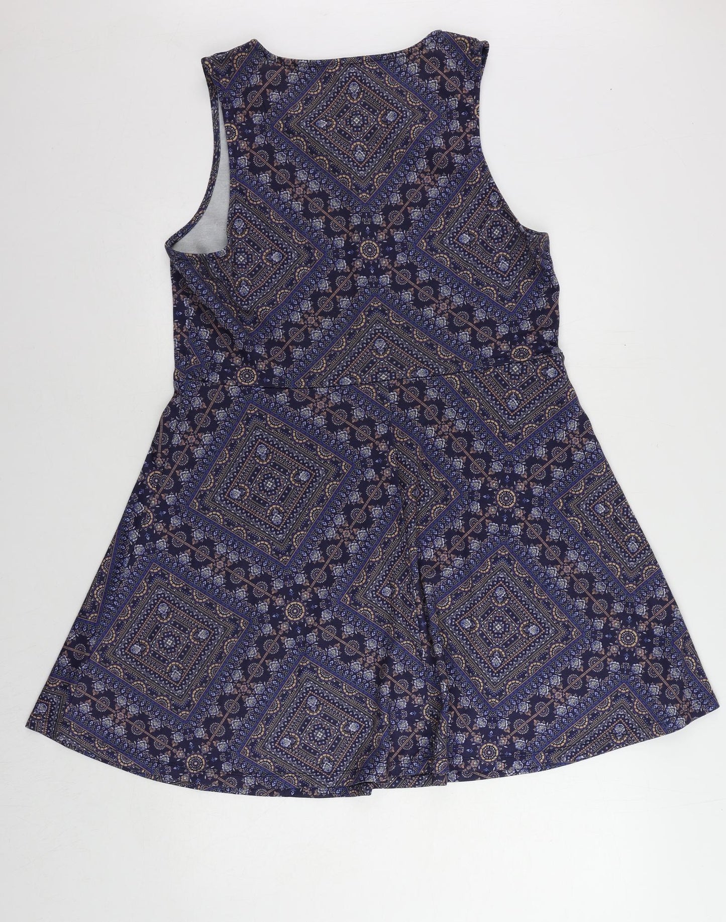 New Look Womens Blue Paisley Polyester Fit & Flare Size 16 Boat Neck Pullover