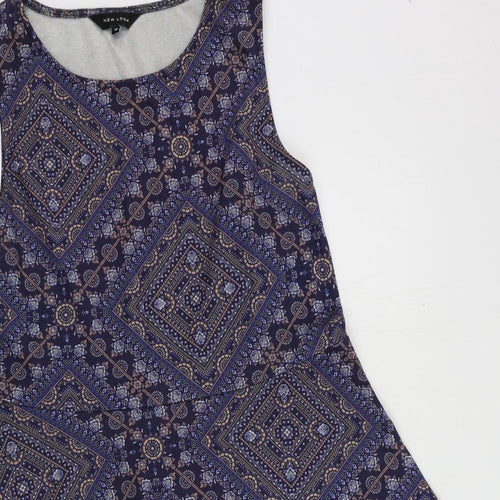 New Look Womens Blue Paisley Polyester Fit & Flare Size 16 Boat Neck Pullover