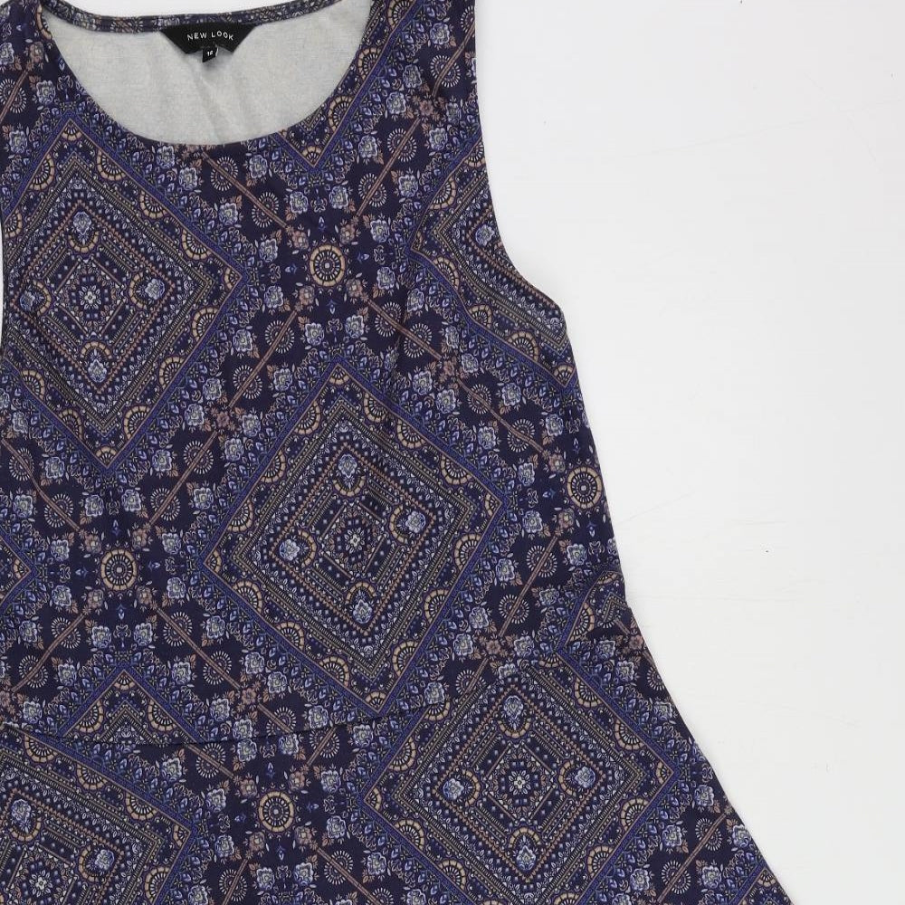 New Look Womens Blue Paisley Polyester Fit & Flare Size 16 Boat Neck Pullover