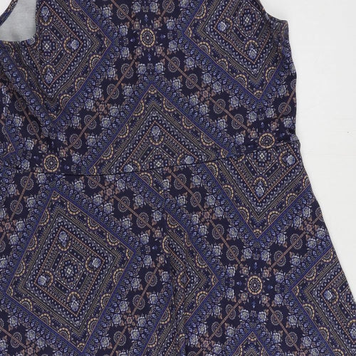 New Look Womens Blue Paisley Polyester Fit & Flare Size 16 Boat Neck Pullover