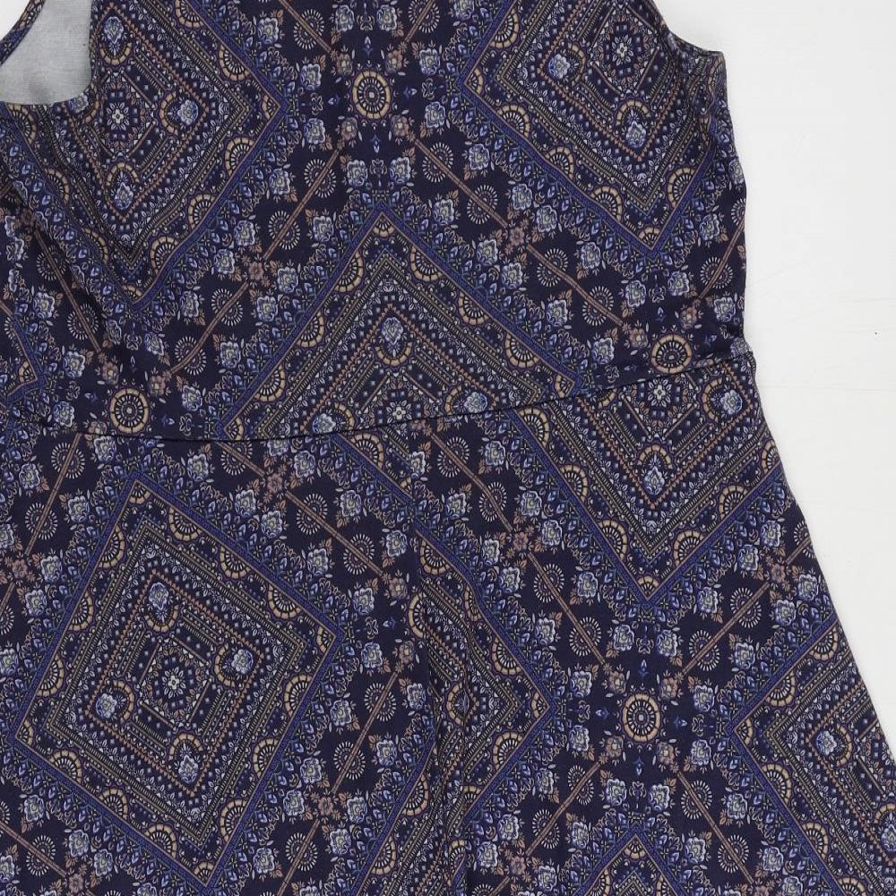 New Look Womens Blue Paisley Polyester Fit & Flare Size 16 Boat Neck Pullover