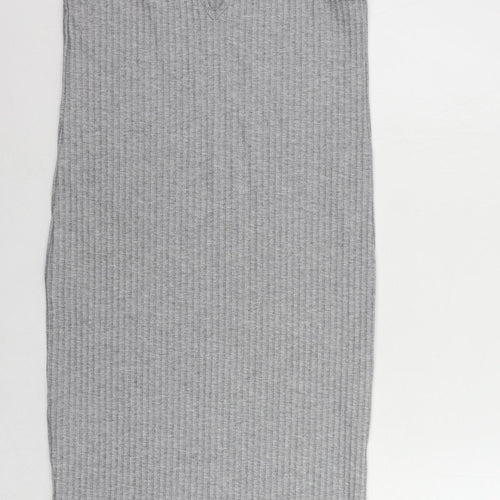Marks and Spencer Womens Grey Polyester Tank Dress Size 8 V-Neck Pullover - Ribbed