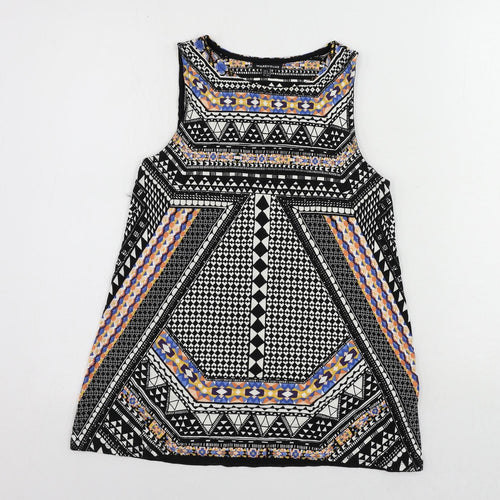 Warehouse Womens Black Geometric Viscose Basic Tank Size 6 Round Neck
