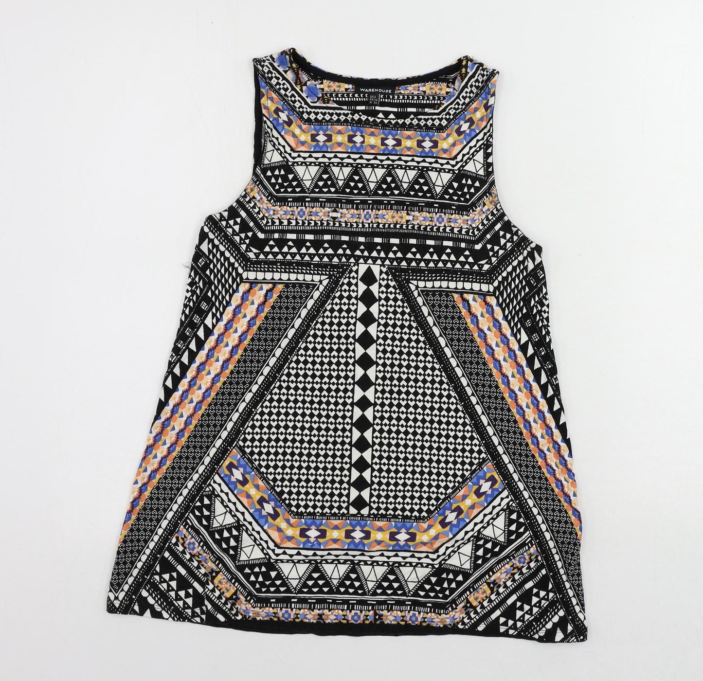 Warehouse Womens Black Geometric Viscose Basic Tank Size 6 Round Neck