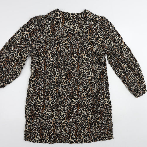 Marks and Spencer Womens Black Animal Print Viscose Shift Size 18 Round Neck Button - Pockets