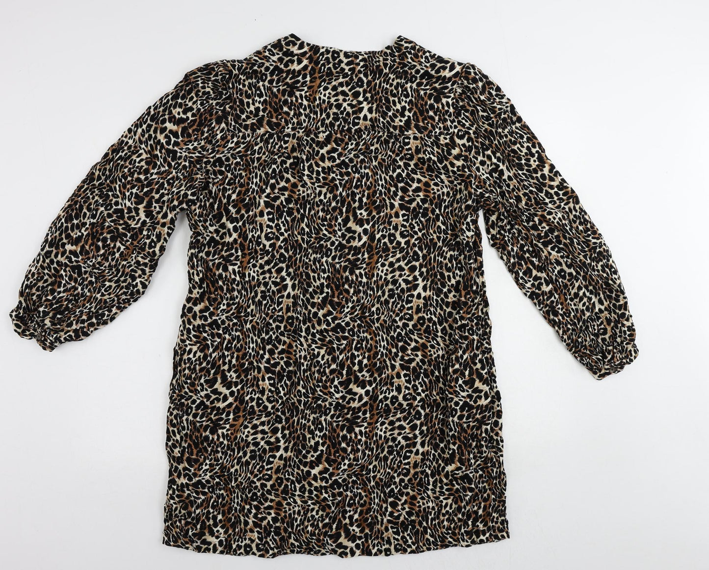 Marks and Spencer Womens Black Animal Print Viscose Shift Size 18 Round Neck Button - Pockets
