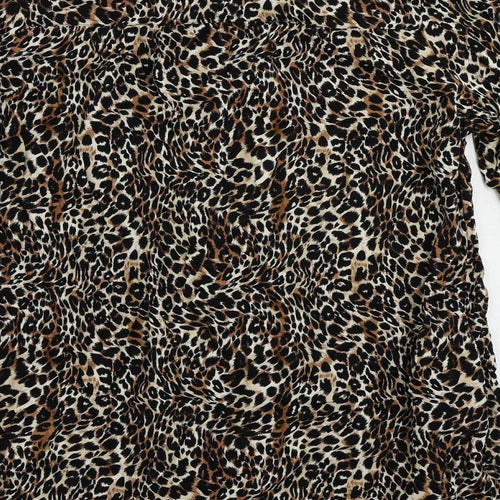 Marks and Spencer Womens Black Animal Print Viscose Shift Size 18 Round Neck Button - Pockets