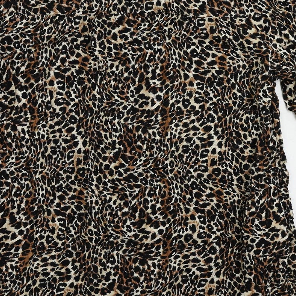 Marks and Spencer Womens Black Animal Print Viscose Shift Size 18 Round Neck Button - Pockets