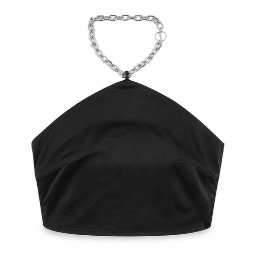 Nasty Gal Womens Black Polyester Cropped Blouse Size 10 Halter - Chain Detail