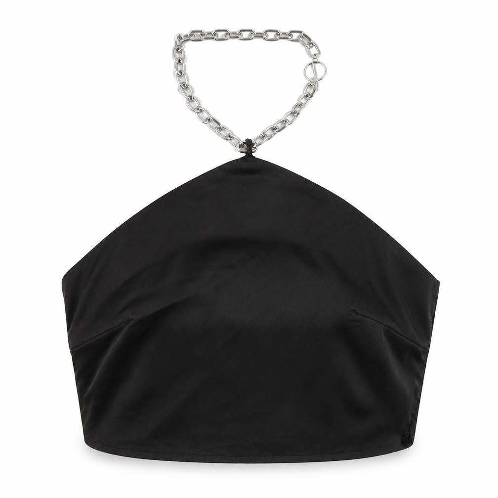 Nasty Gal Womens Black Polyester Cropped Blouse Size 10 Halter - Chain Detail