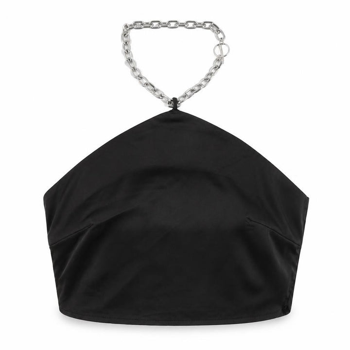 Nasty Gal Womens Black Polyester Cropped Blouse Size 10 Halter - Chain Detail