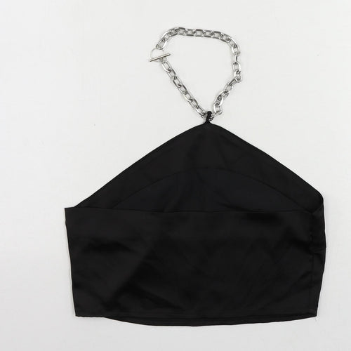 Nasty Gal Womens Black Polyester Cropped Blouse Size 10 Halter - Chain Detail