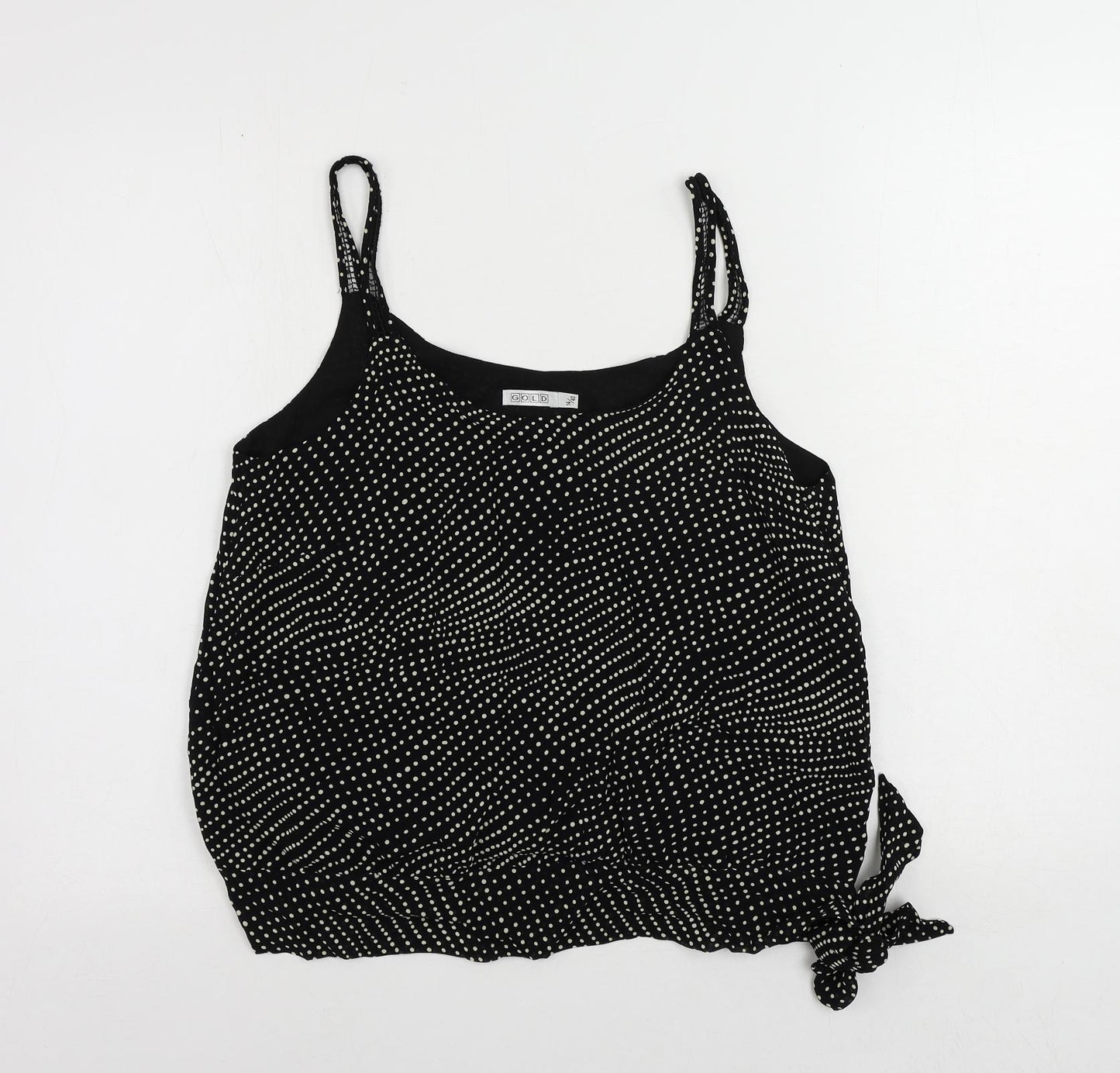 GOLD Womens Black Polka Dot Polyester Camisole Tank Size 14 Scoop Neck - Tie Side