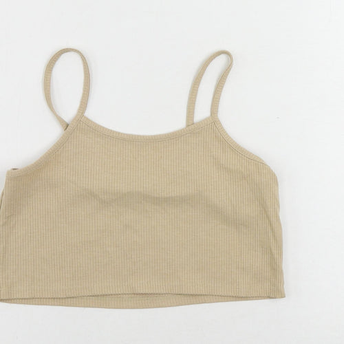 Boohoo Womens Beige Polyester Cropped Tank Size 10 Scoop Neck - Ribbed
