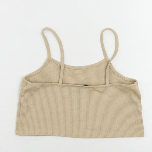 Boohoo Womens Beige Polyester Cropped Tank Size 10 Scoop Neck - Ribbed