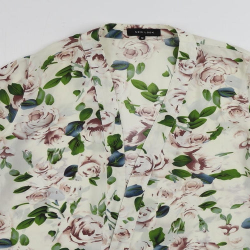 New Look Womens White Floral Polyester Kimono Blouse Size 10 V-Neck - Open Fringe