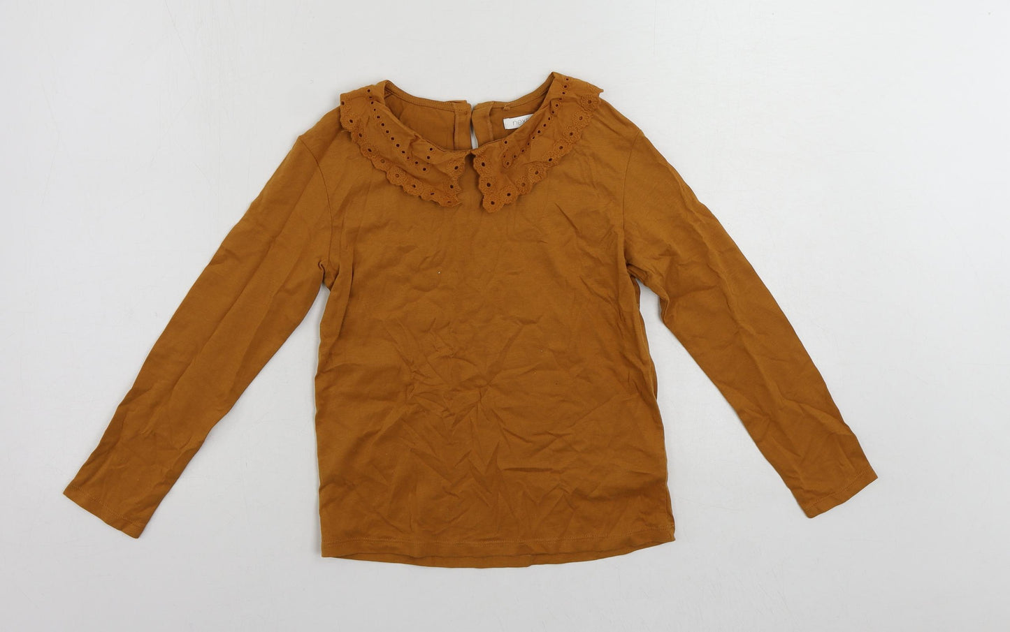 NEXT Girls Brown Cotton Basic T-Shirt Size 8 Years Collared Button