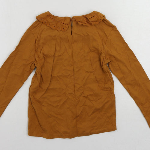 NEXT Girls Brown Cotton Basic T-Shirt Size 8 Years Collared Button