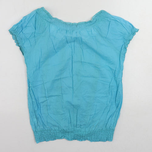 Select Womens Blue Cotton Basic Blouse Size 14 Boat Neck - Sequin