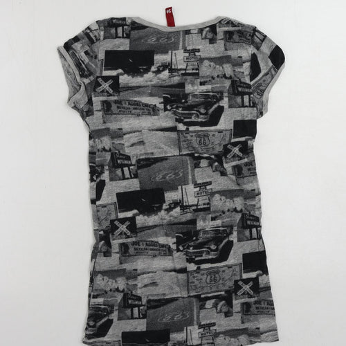 Divided by H&M Womens Grey Geometric Cotton Basic T-Shirt Size 8 Round Neck