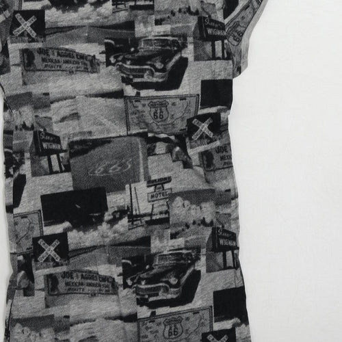 Divided by H&M Womens Grey Geometric Cotton Basic T-Shirt Size 8 Round Neck