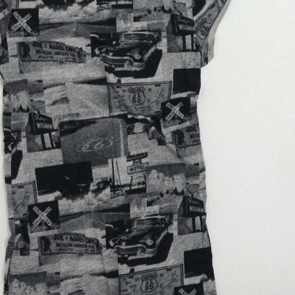 Divided by H&M Womens Grey Geometric Cotton Basic T-Shirt Size 8 Round Neck