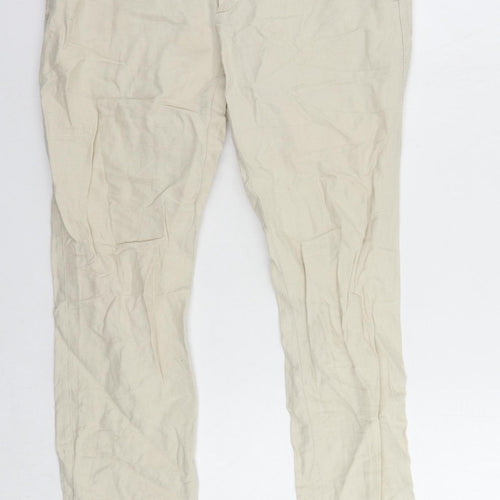 Mango Womens Beige Cotton Chino Trousers Size 12 L30 in Regular Zip