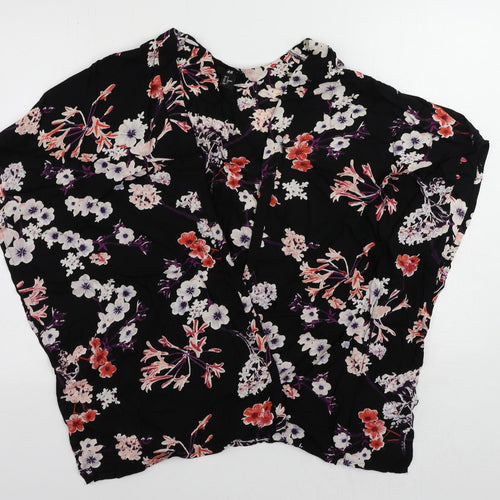 h7M Womens Black Floral Viscose Kimono Blouse Size S V-Neck - Open