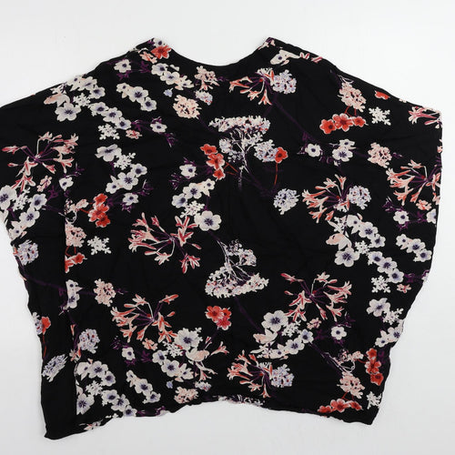 h7M Womens Black Floral Viscose Kimono Blouse Size S V-Neck - Open