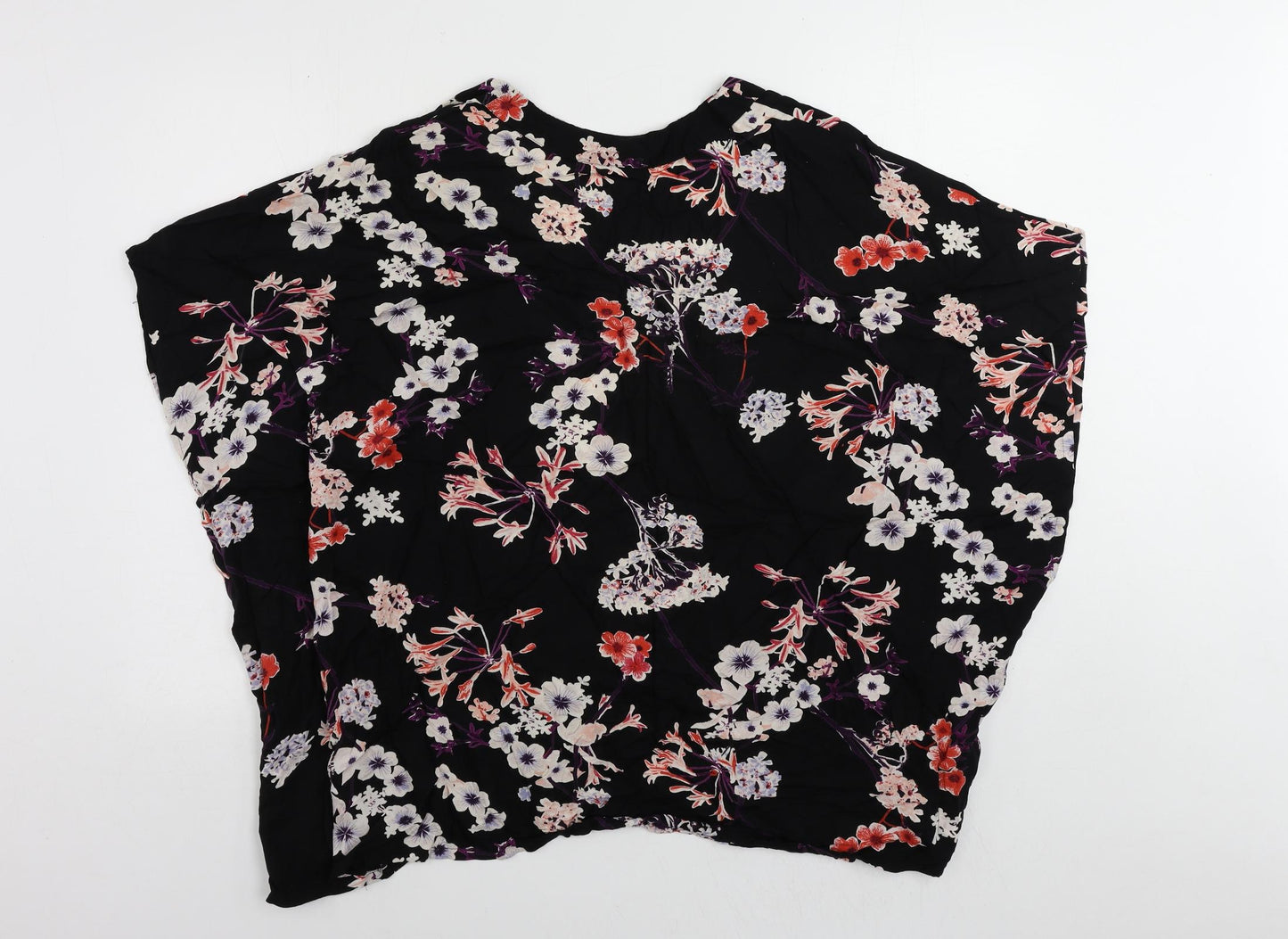 h7M Womens Black Floral Viscose Kimono Blouse Size S V-Neck - Open