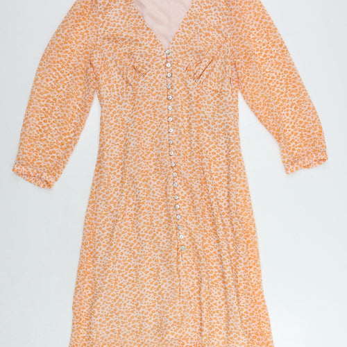 VERO MODA Womens Orange Animal Print Polyester A-Line Size M V-Neck Zip