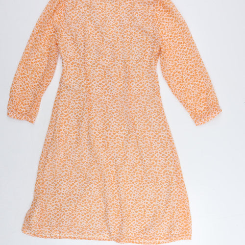 VERO MODA Womens Orange Animal Print Polyester A-Line Size M V-Neck Zip