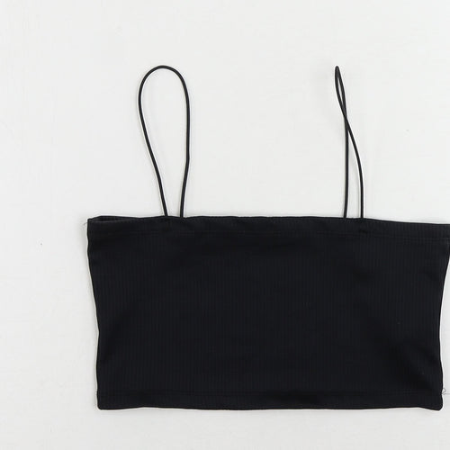 Pull&Bear Womens Blue Polyester Cropped Tank Size M Square Neck - Ribbed