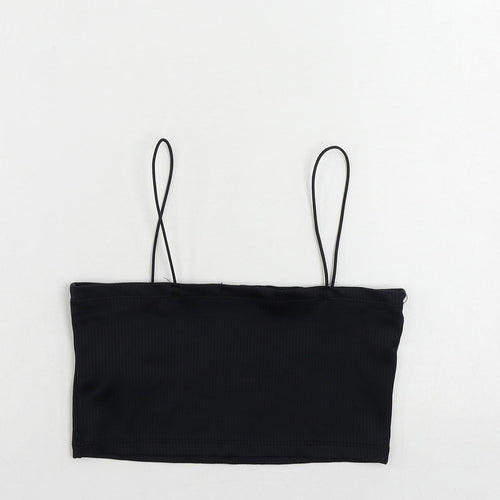 Pull&Bear Womens Blue Polyester Cropped Tank Size M Square Neck - Ribbed