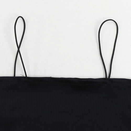 Pull&Bear Womens Blue Polyester Cropped Tank Size M Square Neck - Ribbed