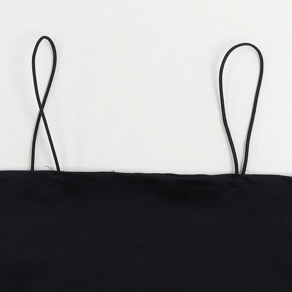 Pull&Bear Womens Blue Polyester Cropped Tank Size M Square Neck - Ribbed