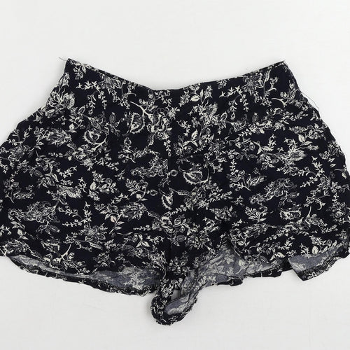 Boohoo Womens Blue Floral Viscose Basic Shorts Size 8 L3 in Regular - Elastic Waist