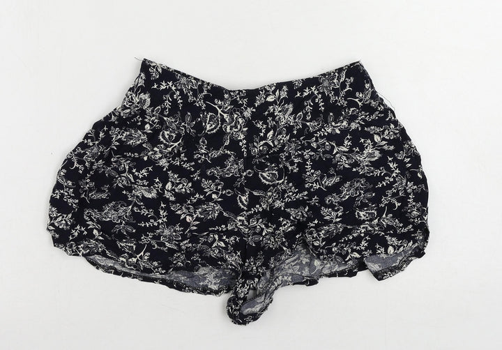 Boohoo Womens Blue Floral Viscose Basic Shorts Size 8 L3 in Regular - Elastic Waist