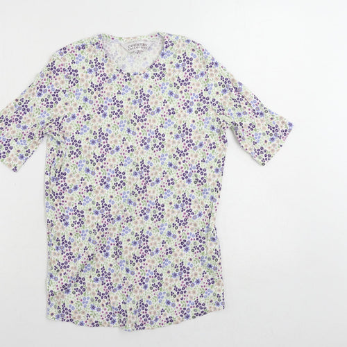 Country Collection Womens Multicoloured Floral Cotton Basic T-Shirt Size XS Round Neck