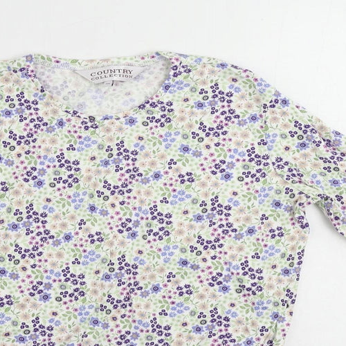 Country Collection Womens Multicoloured Floral Cotton Basic T-Shirt Size XS Round Neck